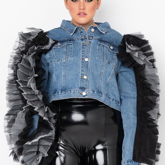AZALEA WANG Jackets & Blazers - PLUS AZALEA WANG CHIC BOOM BOOM CHICKA  DENIM RUFFLE JACKET